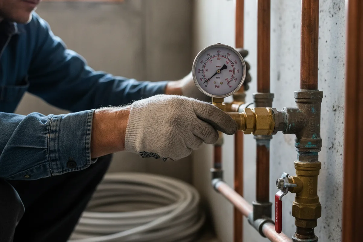 Pressure testing a repaired line during Water Line Repair in Mayer
